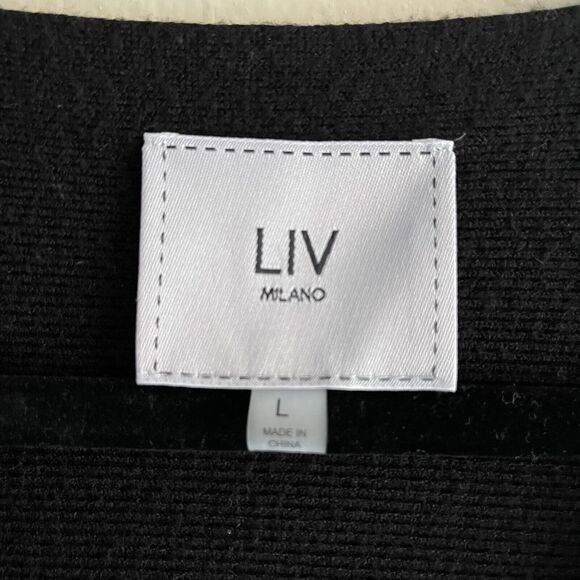 Liv Milano Black Evening Sweater L Top Floral Metallic Beading Knit Lightweight - Picture 8 of 10